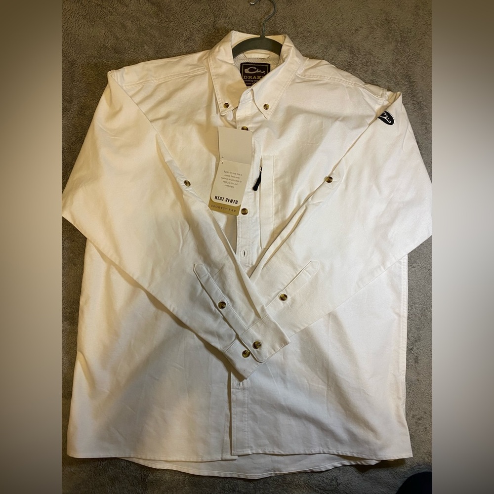 NWT Drake Sporting Oxford white vented long sleeve shirt - M